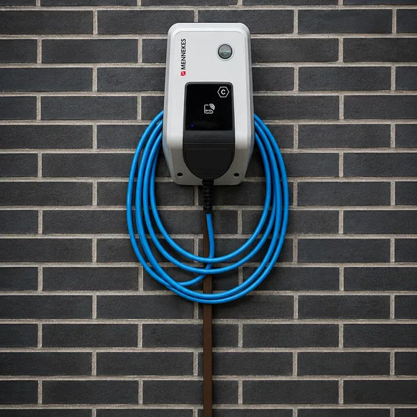 Wallbox für Elektrofahrzeuge an der Klinkerwand der Ferienresidenz Neue Seelust